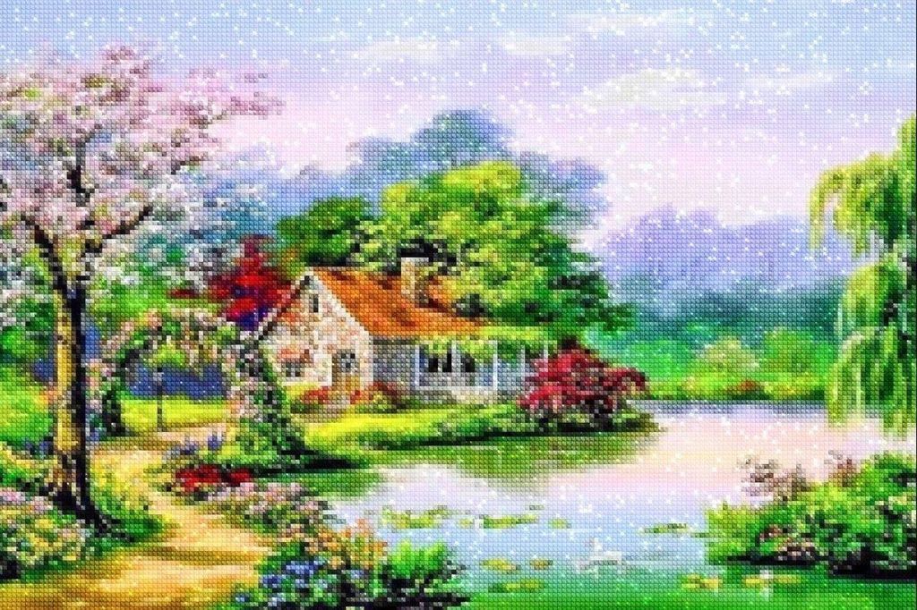 Diamantstickerei Sommerhaus 45x65 cm