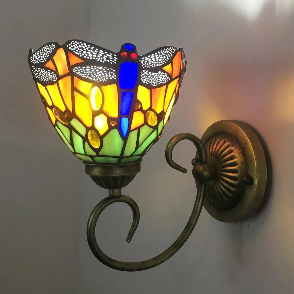 Applique Murale Libellule en Vitrail Douille E27 220V Style Tiffany