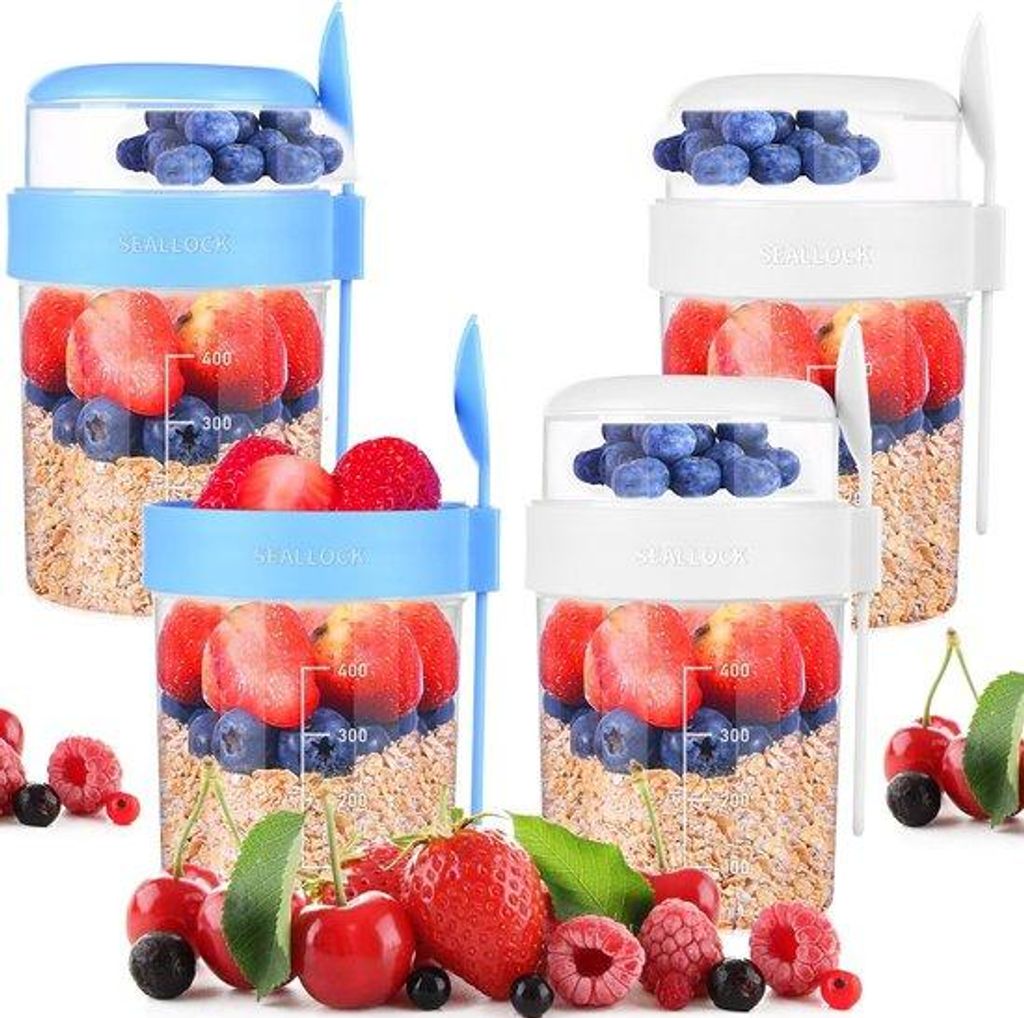 Yoghurtbecher To Go, 2in1 Muesli, 4tlg, blau/weiß, 856ml