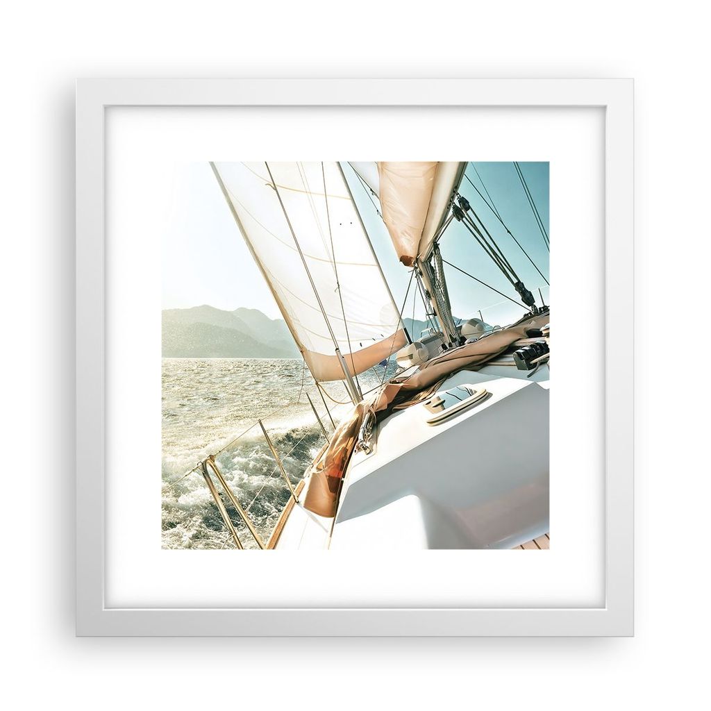Gerahmtes Poster - Weißer Rahmen - Yacht Segeln So - 30x30 cm - Wand Bild - Wanddeko - Wandbilder - Kunstposter - Wandposter - Bilderrahmen - Bild...