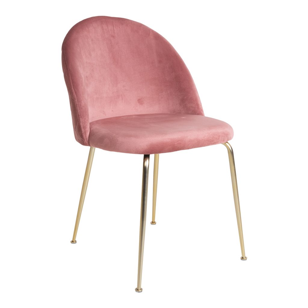 Geles Esszimmerstuhl rosa Velour, Beine im Messing Look.