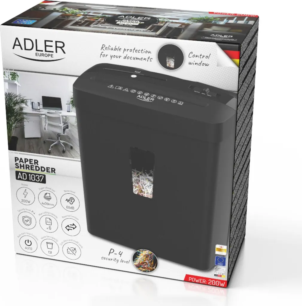 Destructeur de documents noir Adler 200W coupe croisée haute performance - 11
