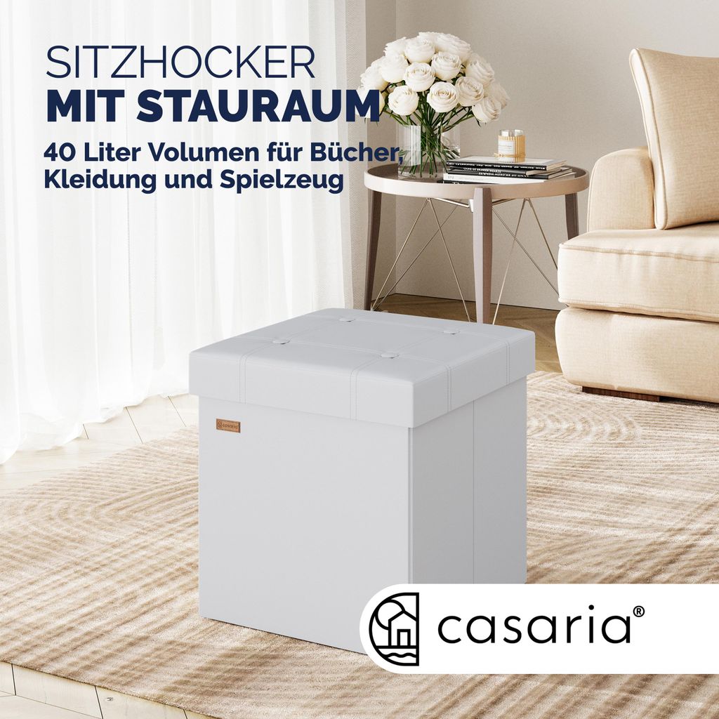 CASARIA® Hocker mit Stauraum Weiß Faltbar Deckel Kunstleder