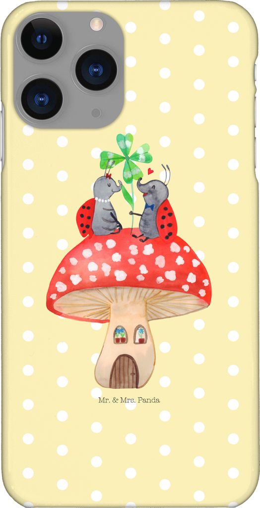 Mr. & Mrs. Panda Iphone 11 Pro Handyhülle Marienkäfer Fliegenpilz - Gelb Pastell - Geschenk, Wohnung, Handy Case, Fleigenpilzhaus, Lustige Sprüc...