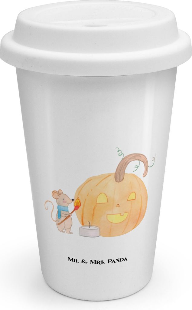 Mr. & Mrs. Panda Thermobecher To Go Kürbis Maus - Weiß - Geschenk, Coffee Becher, Halloween, ToGo Kaffeebecher, Dekoration, Mehrwegbecher, Trick ...