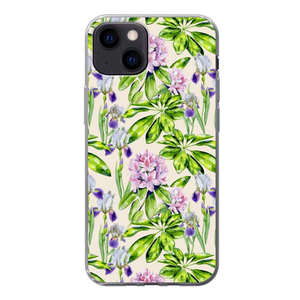 MuchoWow Handyhülle Schutzhülle Hülle für iPhone 13 mini Hortensie - Blatt - Blüte Silikon Softcase Handy Hülle - Softcase