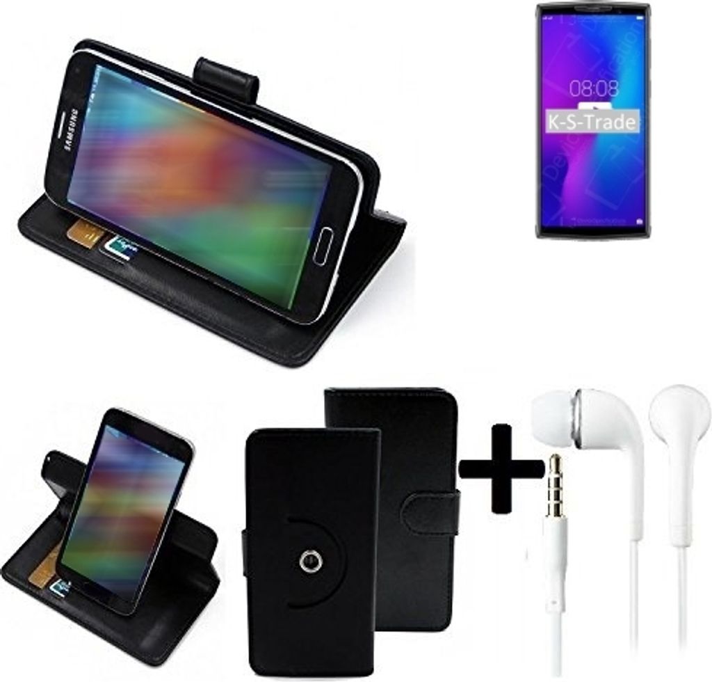 K-S-Trade Handy Hülle Schutz Hülle + Kopfhörer kompatibel mit Doogee N100 Handyhülle Flipcase Smartphone Cover Handy Schutz Tasche Walletcase