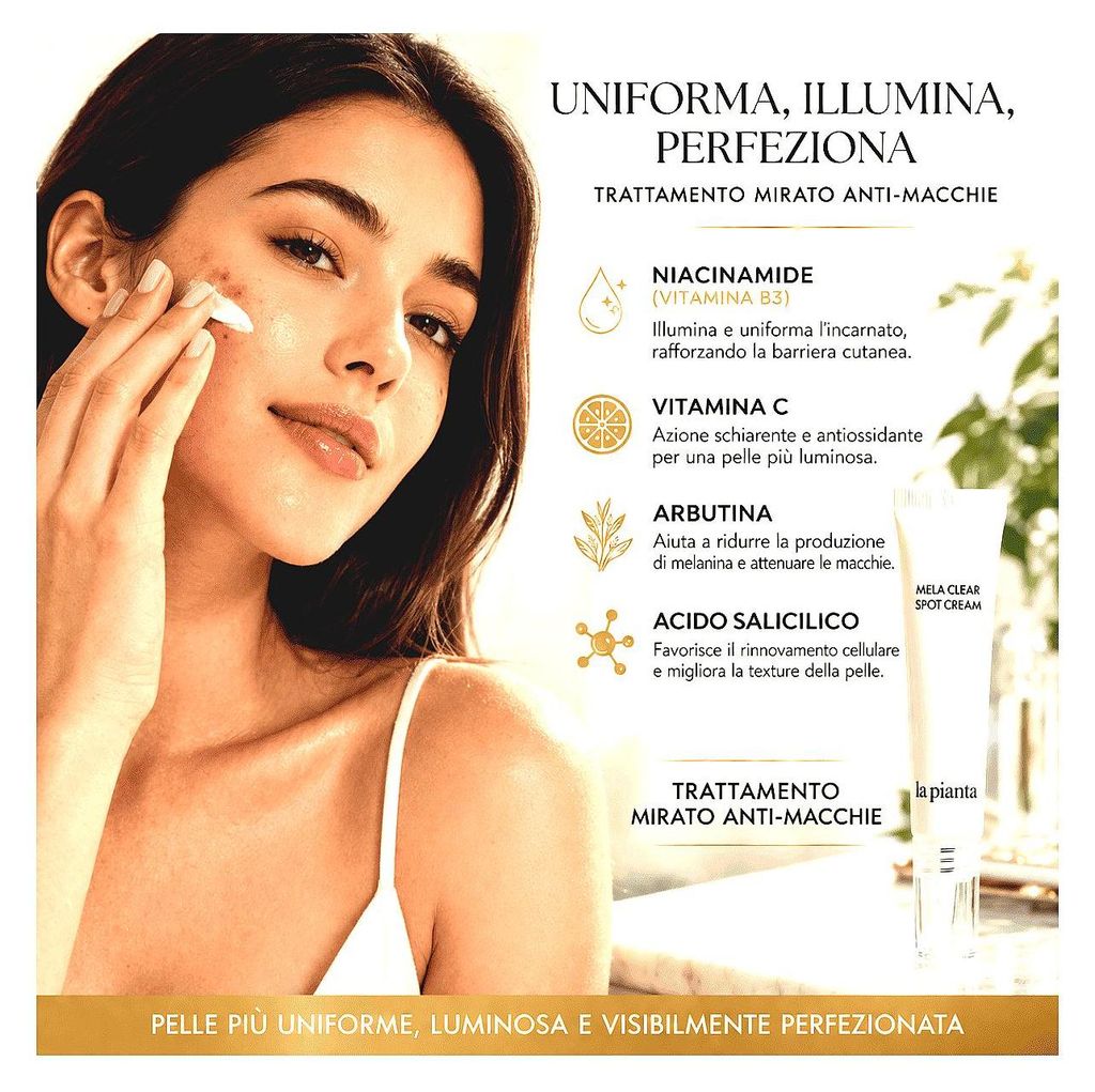 La Pianta - Mela Clear Spot Cream 15 ml - Aufhellende Gesichtscreme gegen dunkle Flecken mit Arbutin Niacinamid Vitamin C