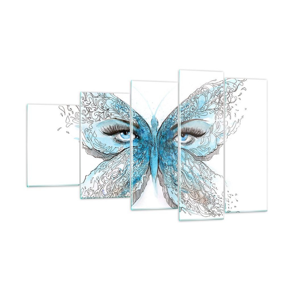 Bilder auf glas - Illustration Gesicht Schmetterling Wimper - 100x60cm - Glasbilder - Wandbilder - Kunstdruck - Wanddekoration aus Glas - Glas Bild...