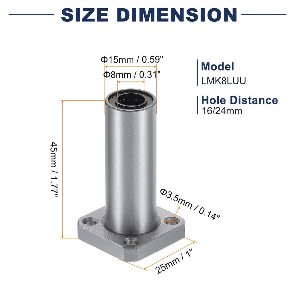 2 Stš¹ck LMK8LUU Linearkugellager 8mm Bohrung 15mm Au?endurchmesser 45mm L?nge Runde Flansch vernickelt mit Schrauben fš¹r CNC Maschine 3D Drucker