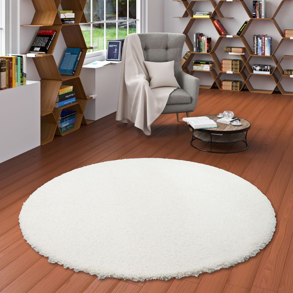 Luxus Hochflor Shaggy Teppich Dream Creme Rund, Größe:240 cm Rund