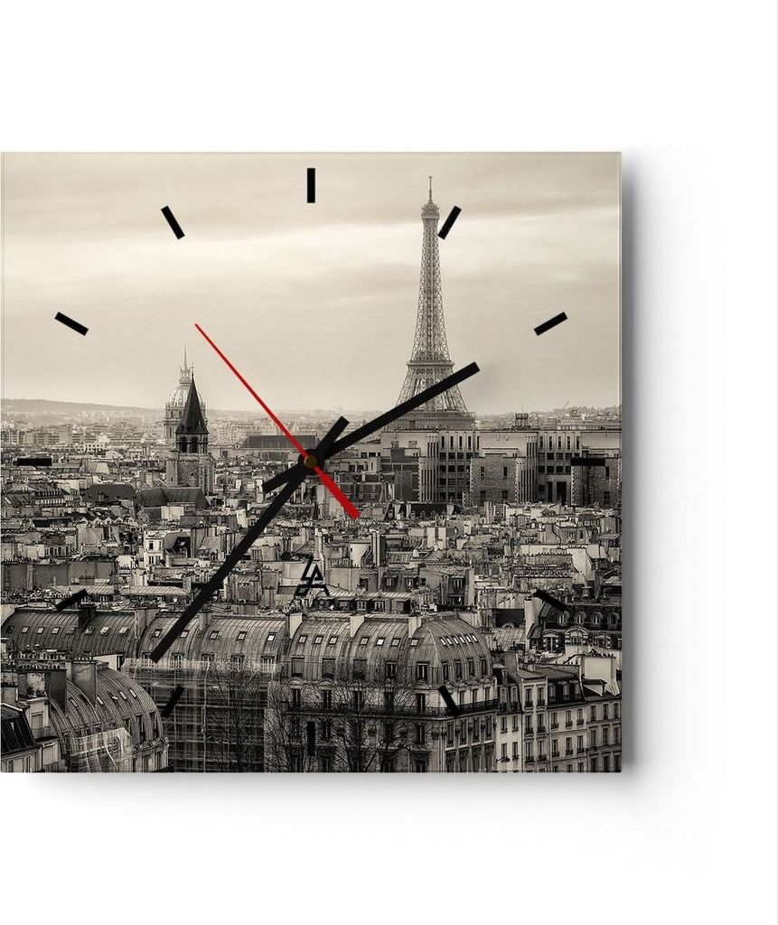 Wanduhr - Quadrat - Glasuhr - Paris Stadt Zuhause - 40x40cm - Schleichendes Uhrwerk - Lautlos - zum Aufhängen bereit - Dekoration Modern - Wanddek...