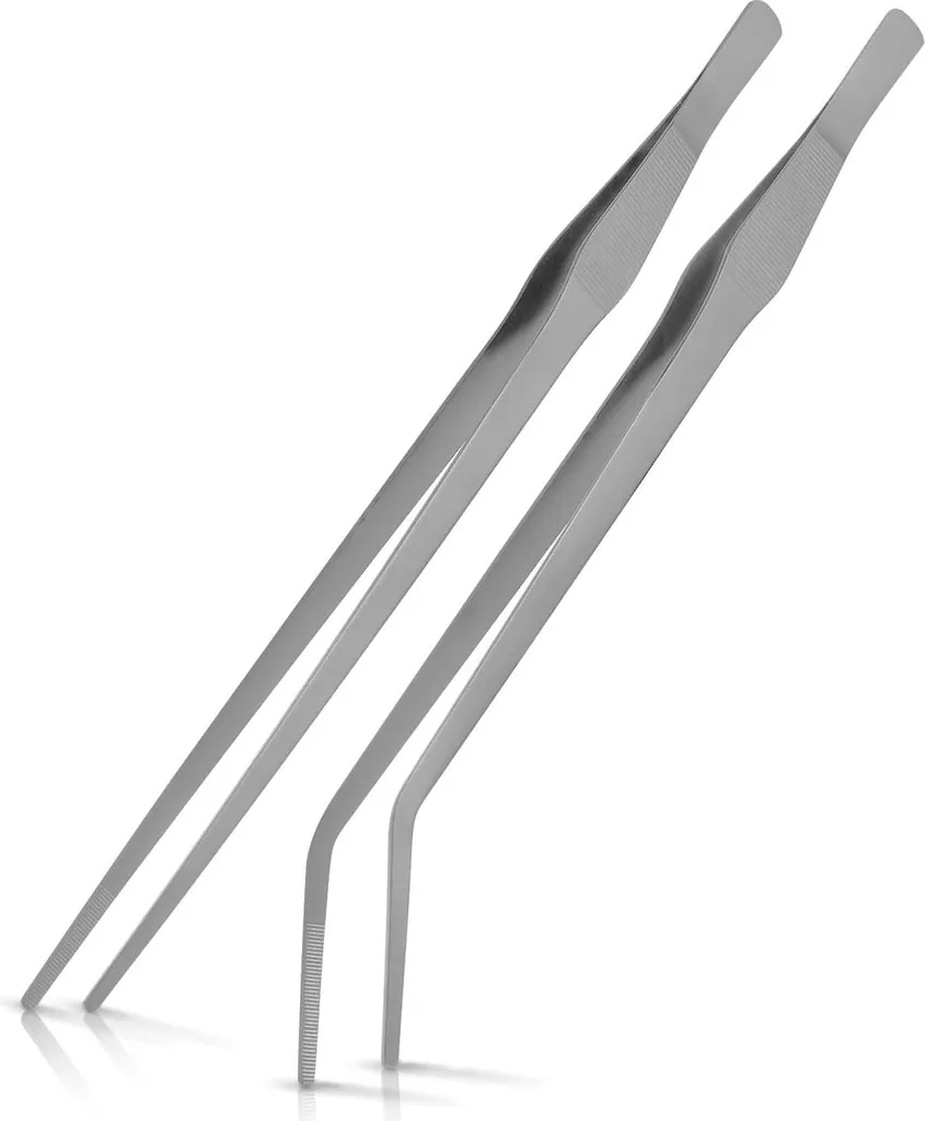 Pince aquarium 38 cm en acier inoxydable - Lot de 2 outils droits et courbés
