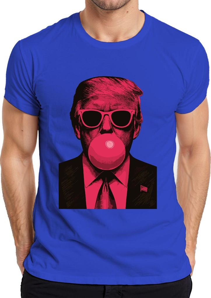 Politiker Satire Pop Art Karikatur Kaugummi Blase Retro Anzug Herren T-Shirt, Blau, L