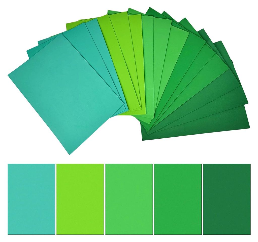 15 Stück Selbstklebende Moosgummi Platten, 300 x 200 x 2 mm, für Kartenherstellung und Bastelarbeiten in 5 Grüntönen
