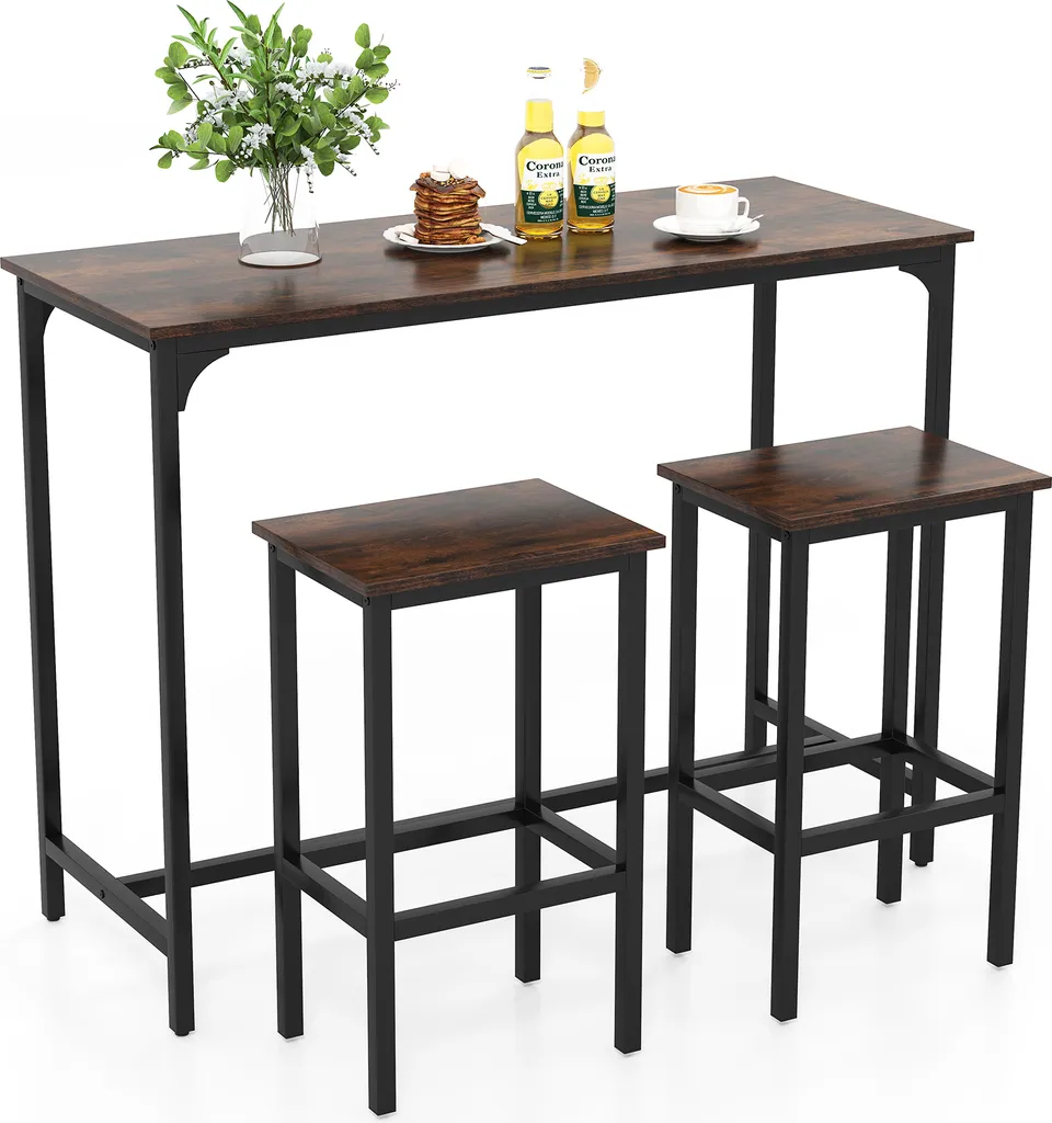 Set Bancone Cucina 2 Persone Legno e Metallo Nero Costway