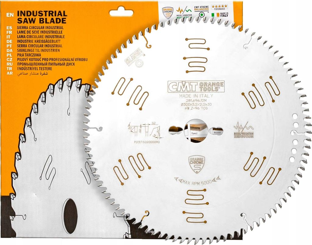 CMT CHROME | Sägeblatt für Laminat, DTD und MDF ø 300/30 mm Z96 TCG/TFZ