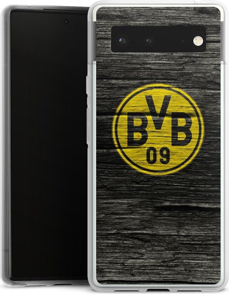 DeinDesign Handyhülle für Google Pixel 6 Silikon Hülle Case Smartphone Schutzhülle BVB Borussia Dortmund Holzoptik