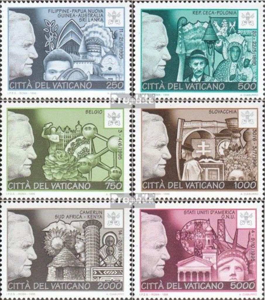 Briefmarken Vatikanstadt 1996 Mi 1190-1195 (kompl.Ausgabe) gestempelt Weltreisen