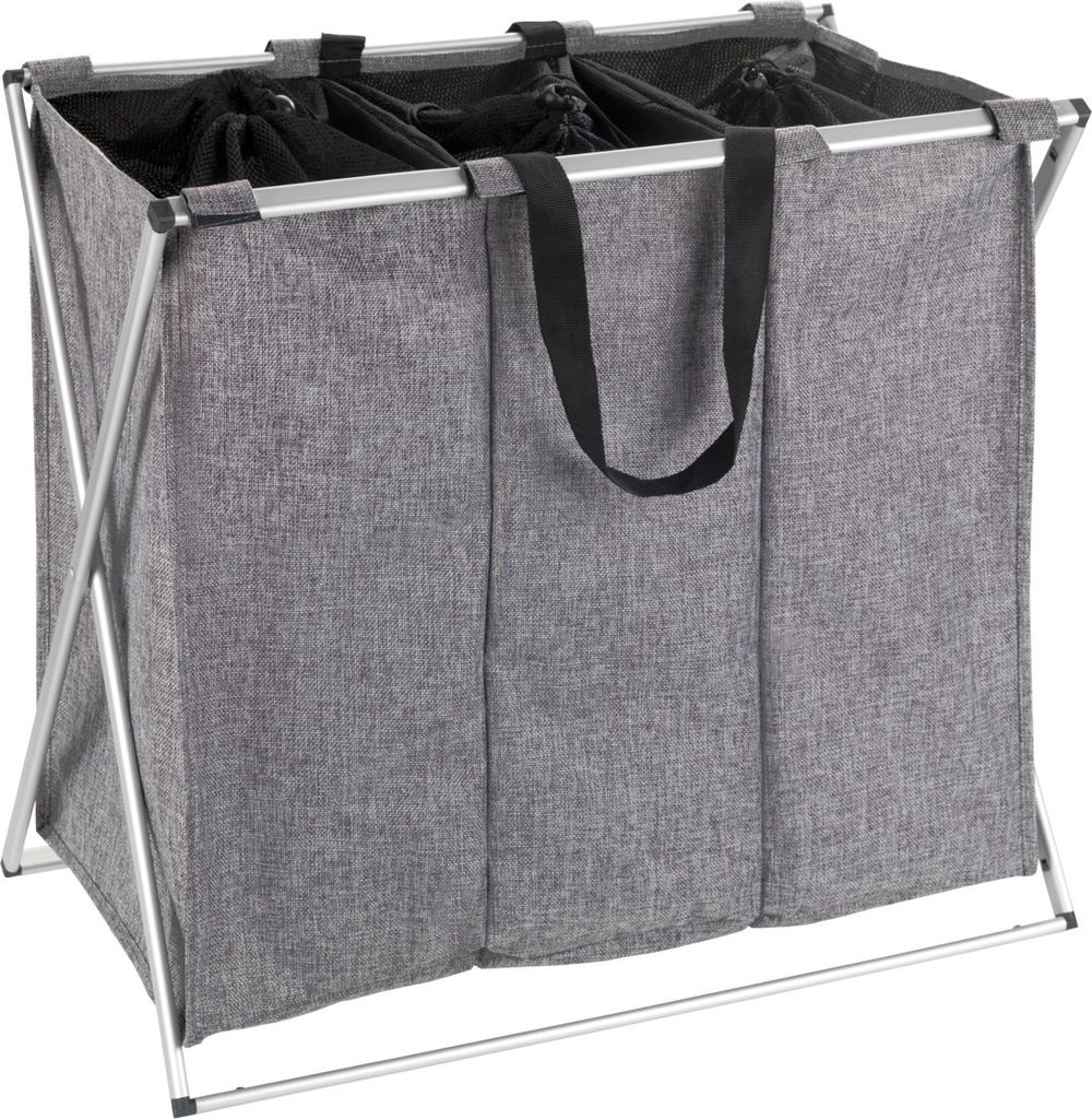WENKO Wäsche Korb Sammler Box Sack Sortierer TRIO Grau 130 L Laundry Trage Griff