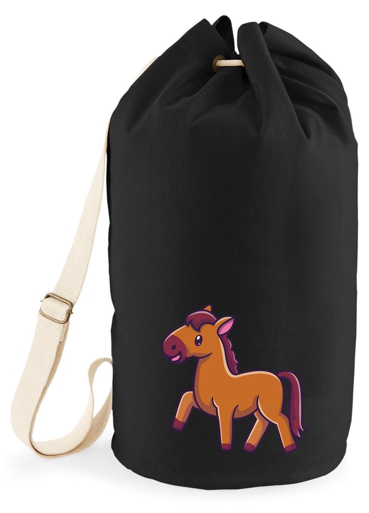 Huuraa Seesack Pferd Comic 20 Liter Black Baumwolle Rucksack Geschenkidee