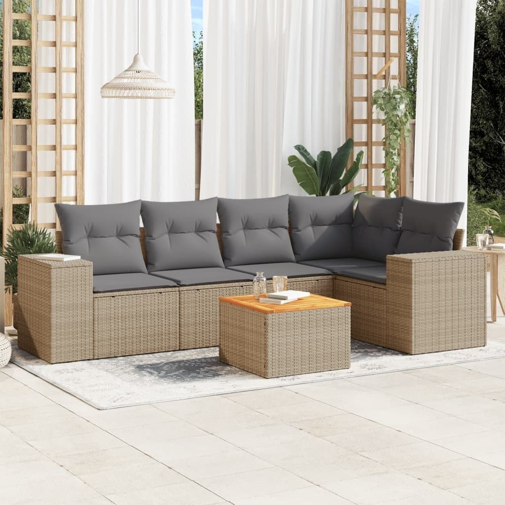 Maison Exclusive - 6-tlg. Garten-Sofagarnitur mit Kissen Beige Poly Rattan