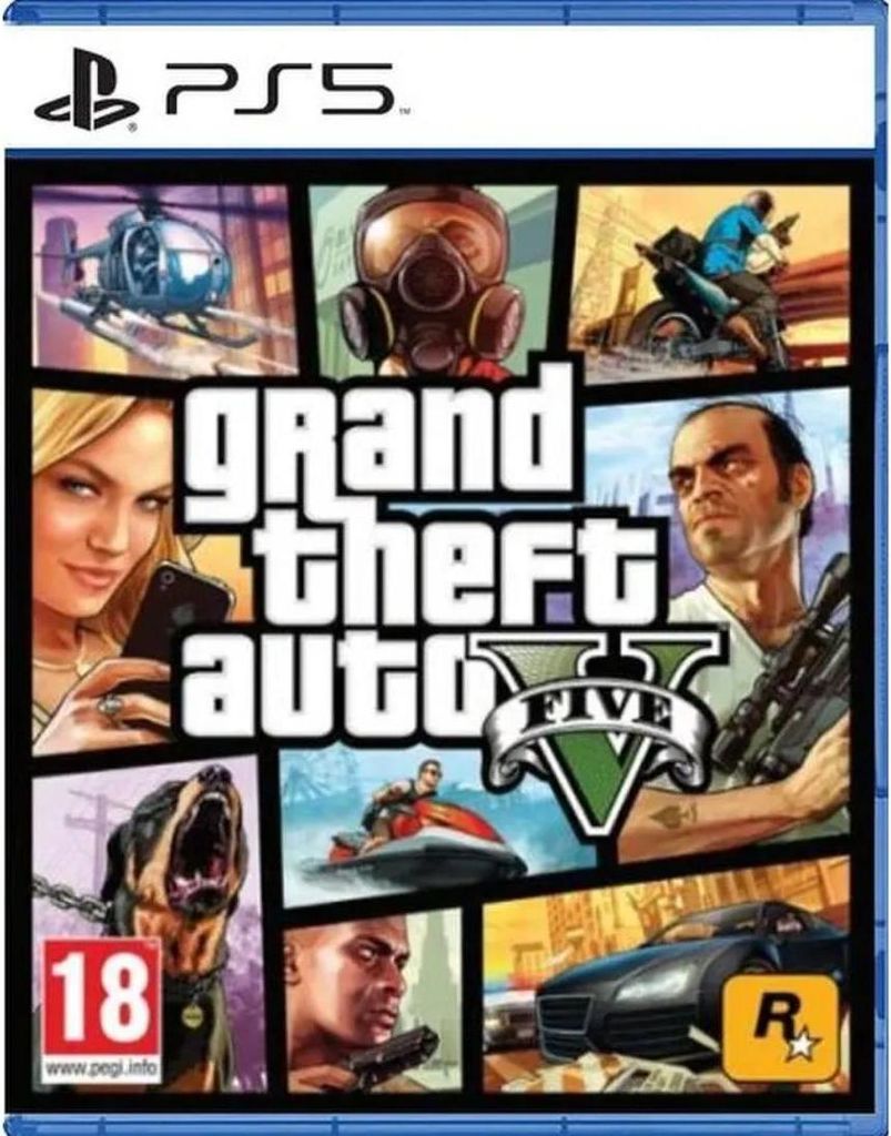 Collage of various scenes from the game Grand Theft Auto 5, including characters, vehicles, and action shots.