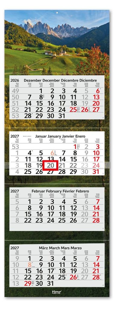Timr 4-Monatskalender 2027 - Wandkalender 4 Monate I Motiv Produktbild 