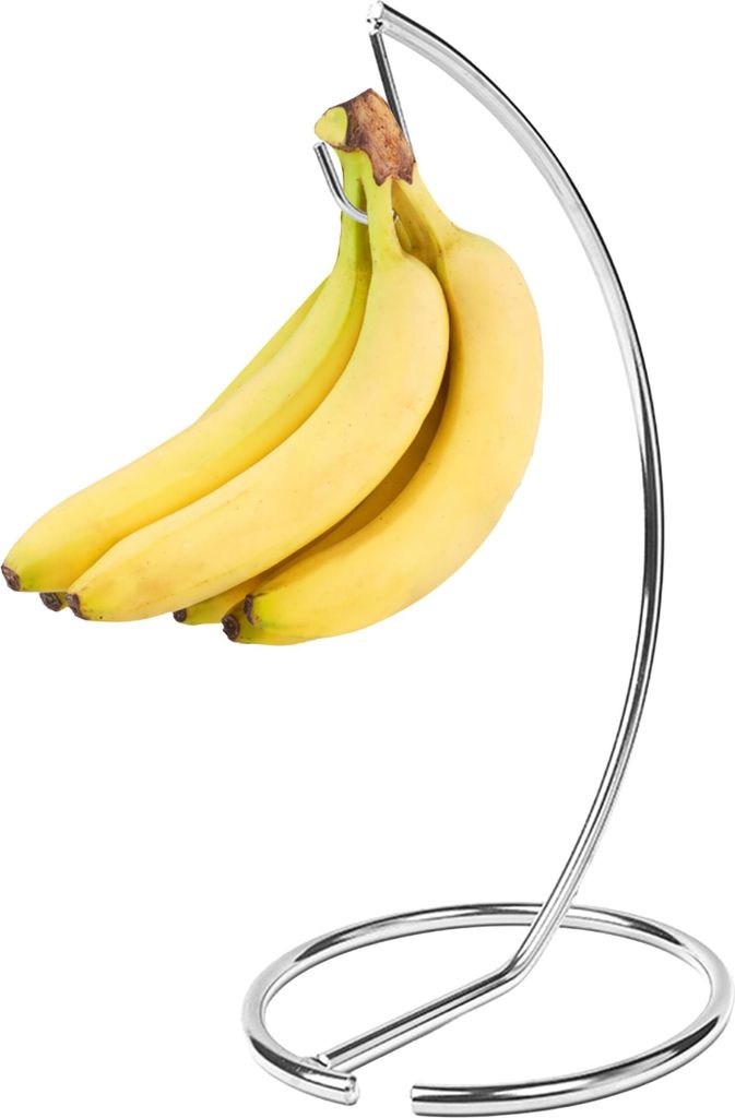 Relaxdays Bananenhalter, Metall, H x D: 34,5 x 16,5 cm, gegen Druckstellen, Bananen Aufbewahrung, Bananenständer, silber