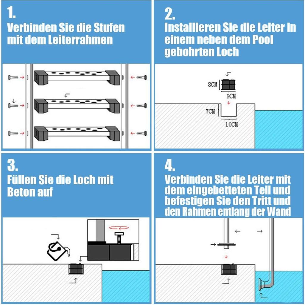 COSTWAY Edelstahl Poolleiter, Schwimmbad Leiter 3 stufig, Produktbild 4