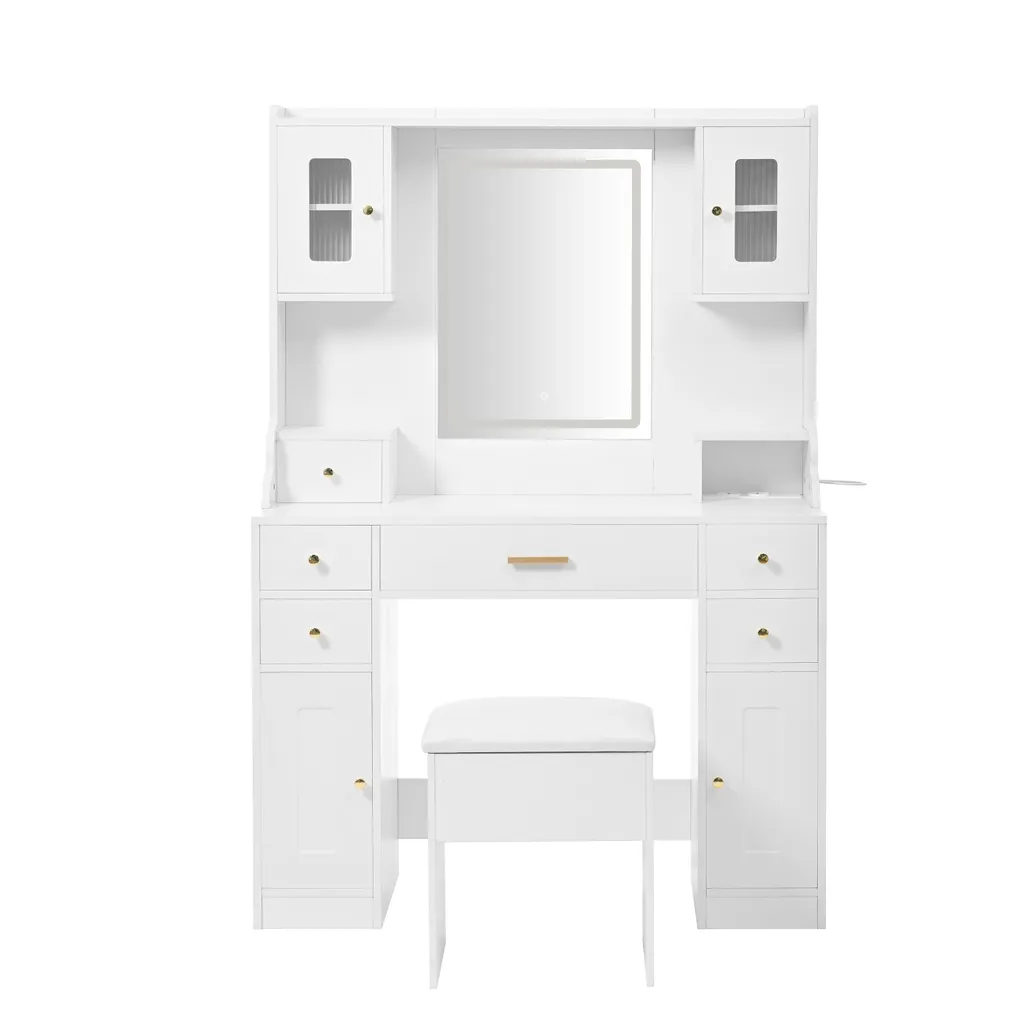 Coiffeuse Gain de Place avec Miroir LED et Rangement pour Petit Espace