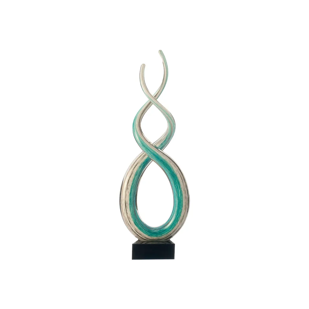 Statue Décorative Rotate 38 cm - Sculpture Design Blanc et Bleu Turquoise