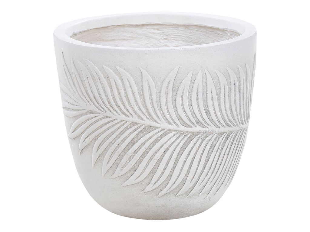 BELIANI Blumentopf Cremeweiß Ton und Glasfaser Rund 28 x 28 x 16 cm mit Palmen Muster Anik-Optik Modern Outdoor Garten Indoor Außenbereich Innenb...
