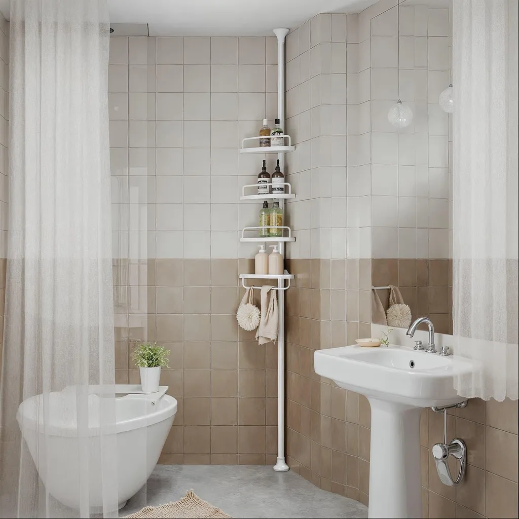 Serviteur de Douche Télescopique - Étagère de Salle de Bain sans Trou