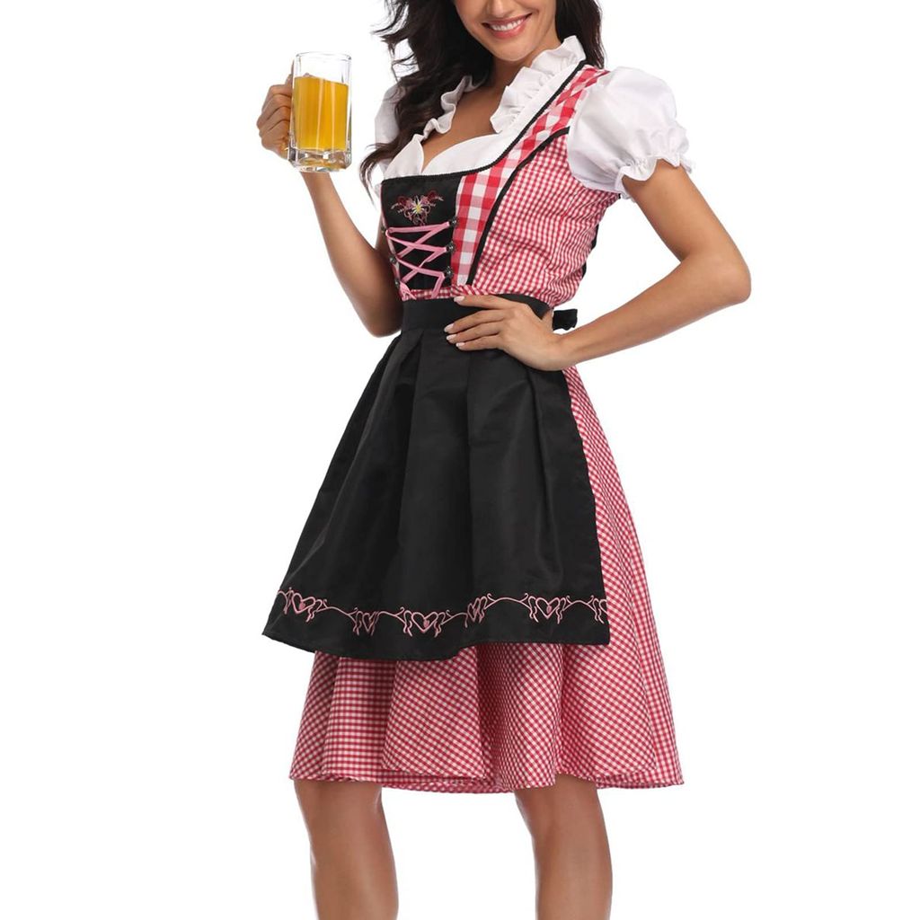 Rotes Dirndl Lang Damen - Elegantes Trachtenkleid Für Oktoberfest Und Feste