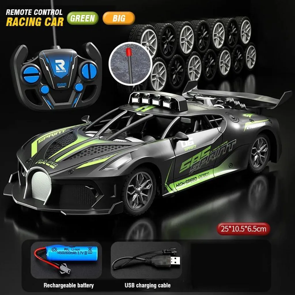 Voiture de sport RC pour enfant et adulte drift 20m de portée modèle vert