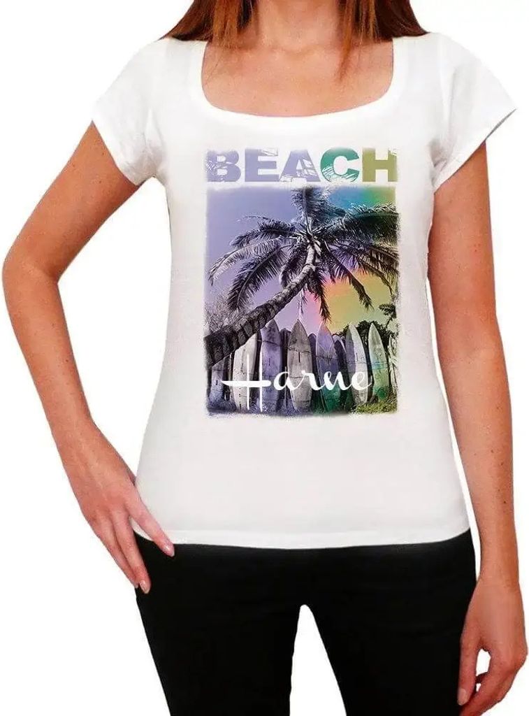 Damen Grafik T-Shirt Harne Strandpalme – Harne Beach Palm – Öko-Verantwortlich Vintage Jahrgang Kurzarm Lustige Druck Geburtstag Geschenk Frau