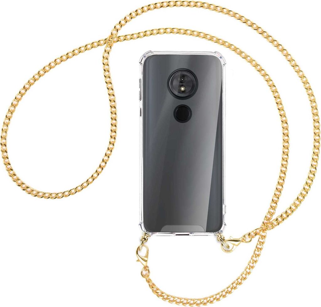 Handykette Backcover-Schutzhülle mit Band (Metall goldfarben) für Motorola Moto E5 / G6 Play - goldfarbene Kette