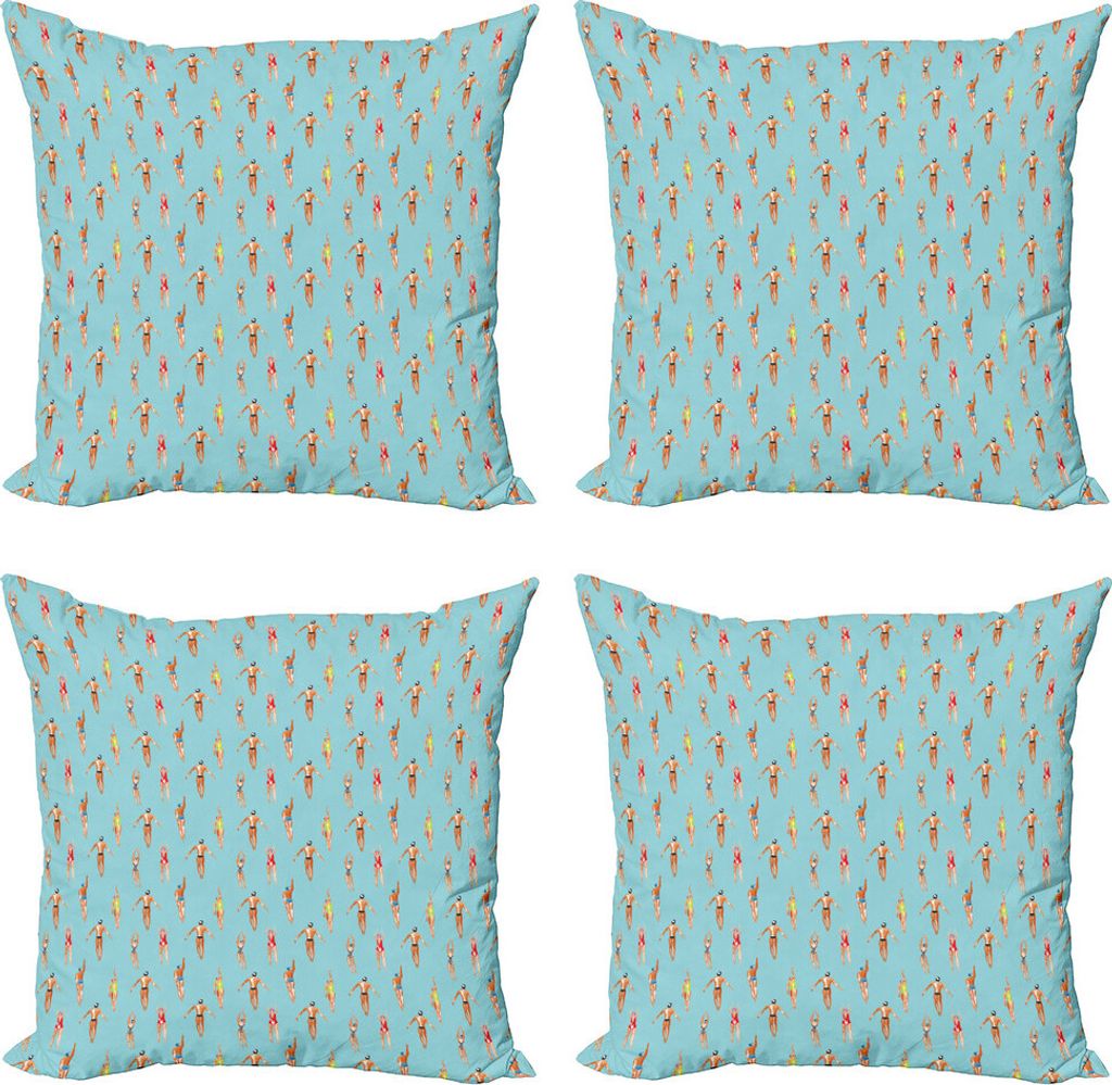 ABAKUHAUS Sommer Kissenbezug Set (4 Stück), Aquarell Swimmers, Moderner Doppelseitiger Digitaldruck, 45 cm x 45 cm, Mehrfarbig