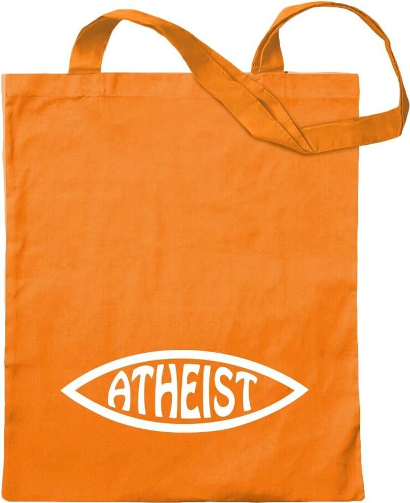 Kiwistar - Baumwolltasche - mandarin - Atheist Fisch - Tragetasche Stoffbeutel Umhängetasche Langer Henkel