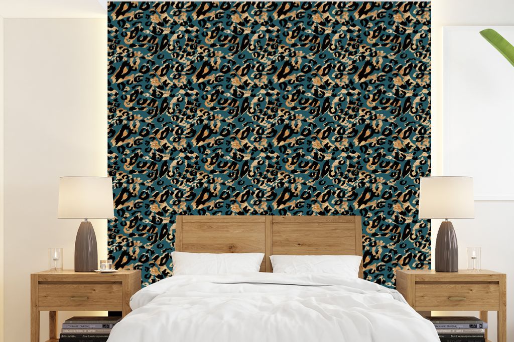 MuchoWow Fototapete für Wohnzimmer oder Schlafzimmer Wandtapete Vinyl Motivtapete Panther - Luxus - Muster - 240x260 cm - Tapezier Papier