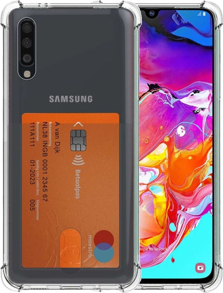 Smartphonica Telefoonhoesje Geschikt voor Samsung Galaxy A70 met Pasjeshouder Doorzichtig Siliconen - Transparant TPU Shockproof Backcover Case w...