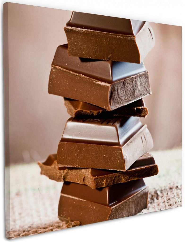 Wallario Premium Leinwandbild Schokoladenstückchen in Größe 50 x 50 cm