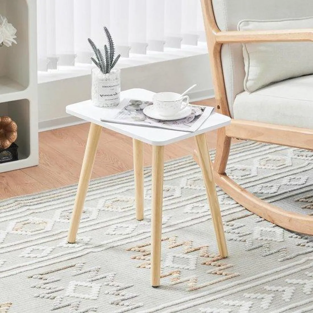 Table basse en bois blanc et naturel 40x30x43 cm pour salon et chambre