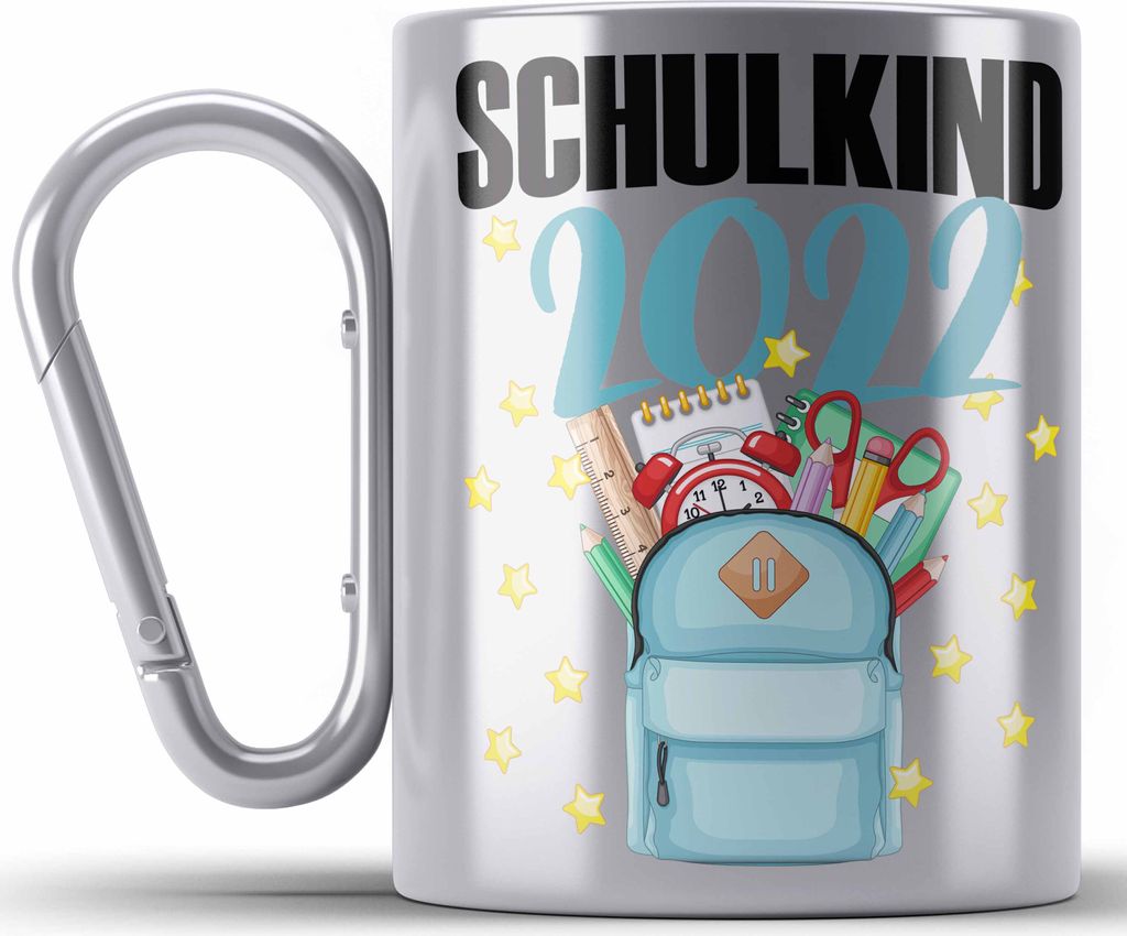 Trendation - Einschulung Mädchen Geschenk Schultüte Füllung Edelstahl Tasse Karabiner Schulstart 1. Schultag Schuleinführung Schulanfang Gesche...