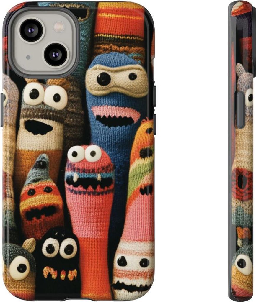 Bunte Strickmonster – Hülle Kompatibel mit iPhone 14