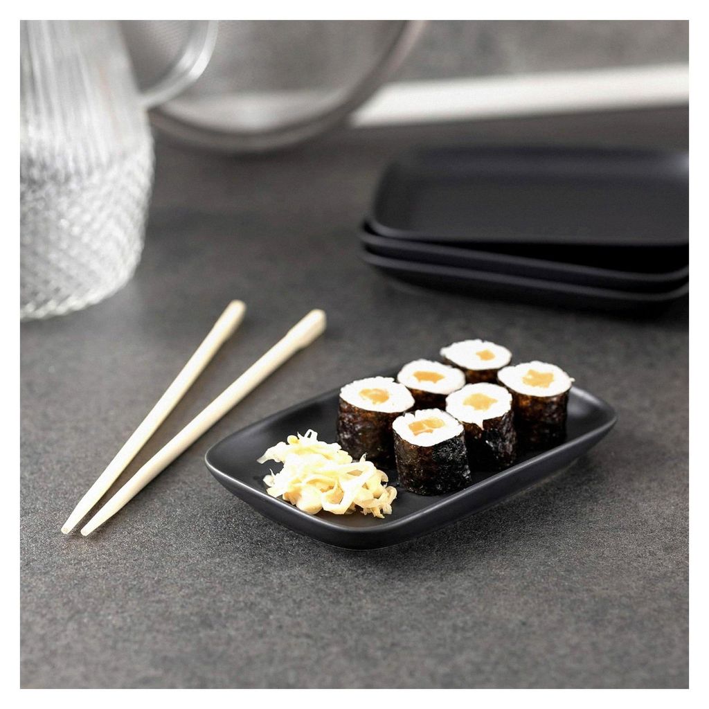 Servierteller aus Steingut (4er Set) 15 x 9,7 x 1,7 cm – rechteckige schwarze matte Vorspeisenteller – Mezze & Snack Teller eckig – orientali...