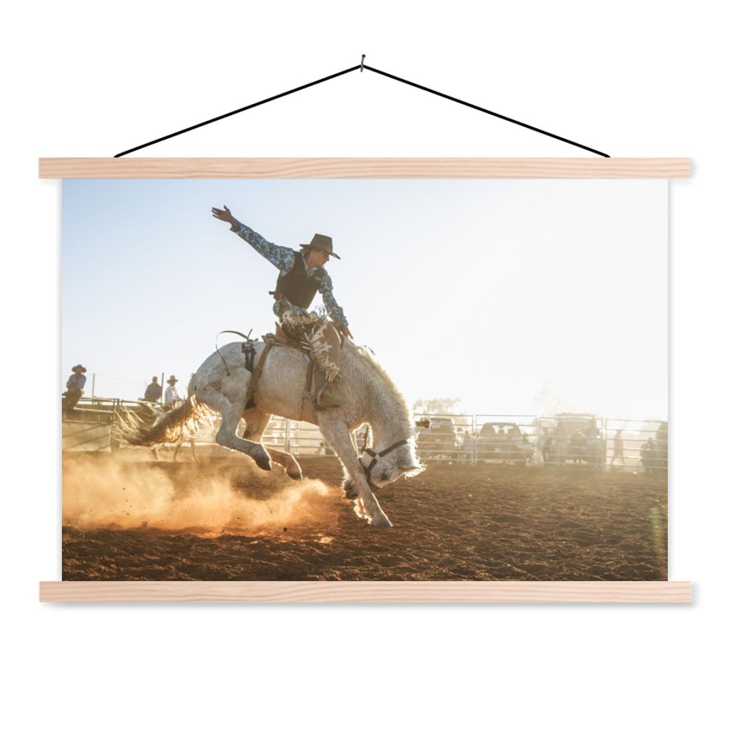 MuchoWow Textilposter Pferd - Cowboy - Stoff 60x40 cm mit holzfarbenen Rahmen - Bilder