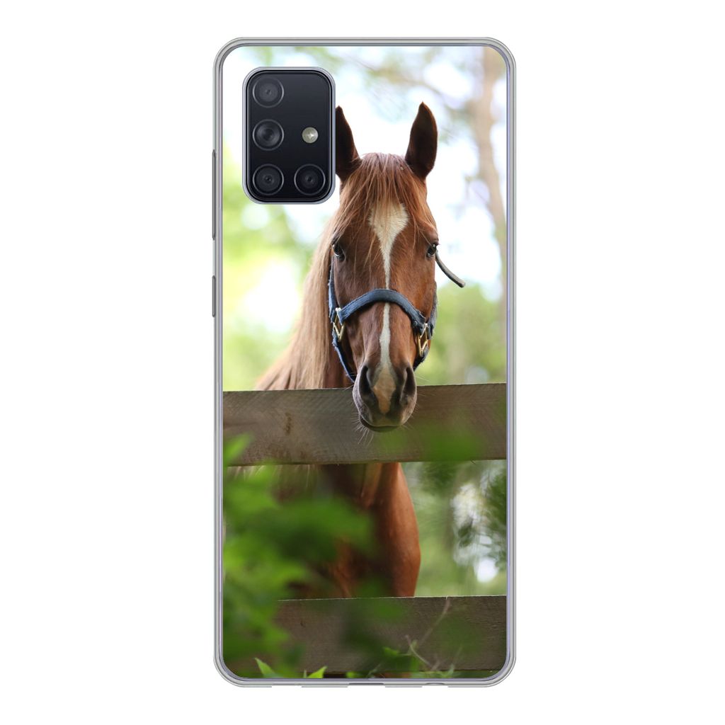 MuchoWow Handyhülle Schutzhülle Hülle für Samsung Galaxy A51 5G Pferd - Natur - Zaun Silikon Softcase Handy Hülle - Abbildung
