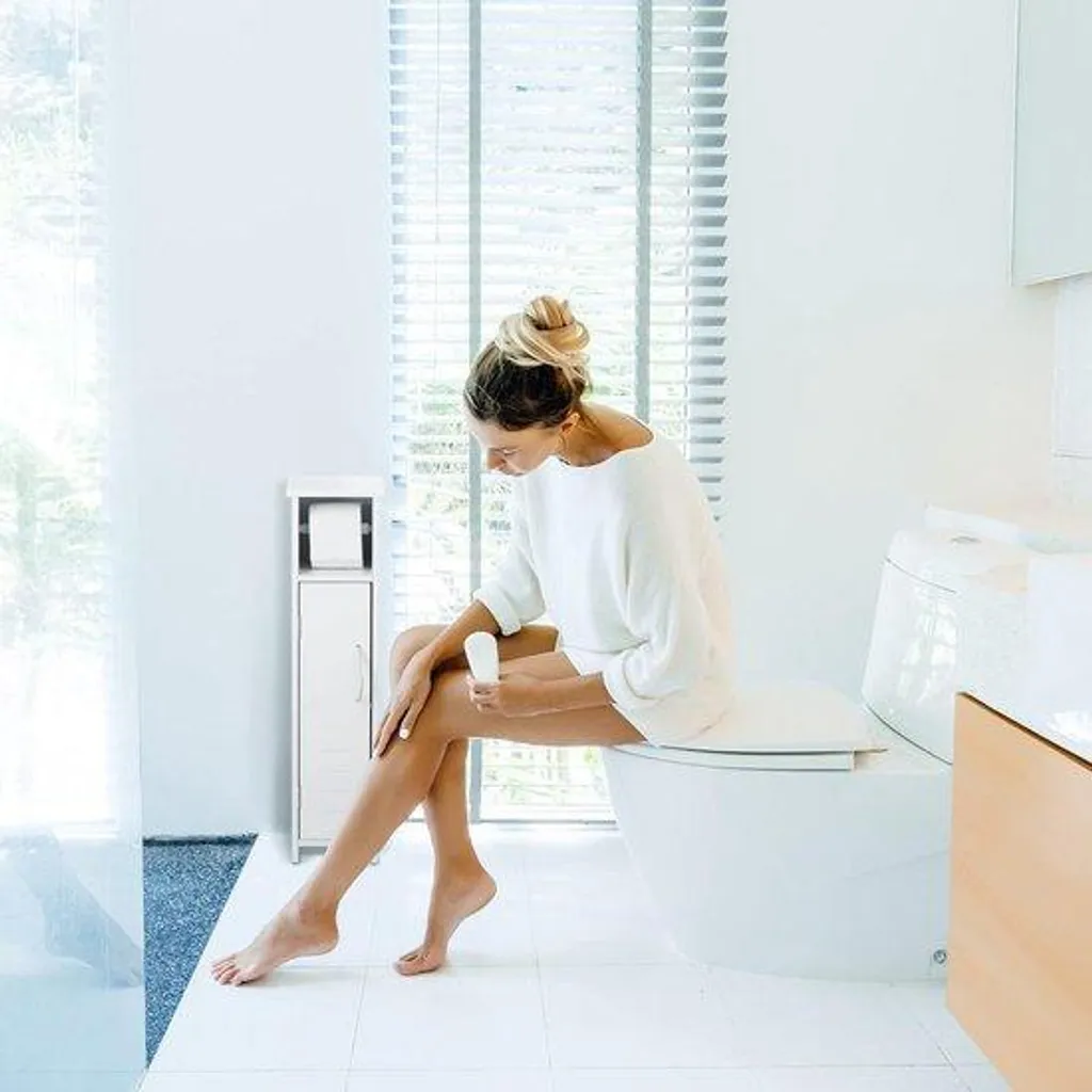Meuble de rangement WC mural blanc et étroit avec porte-rouleau MDF